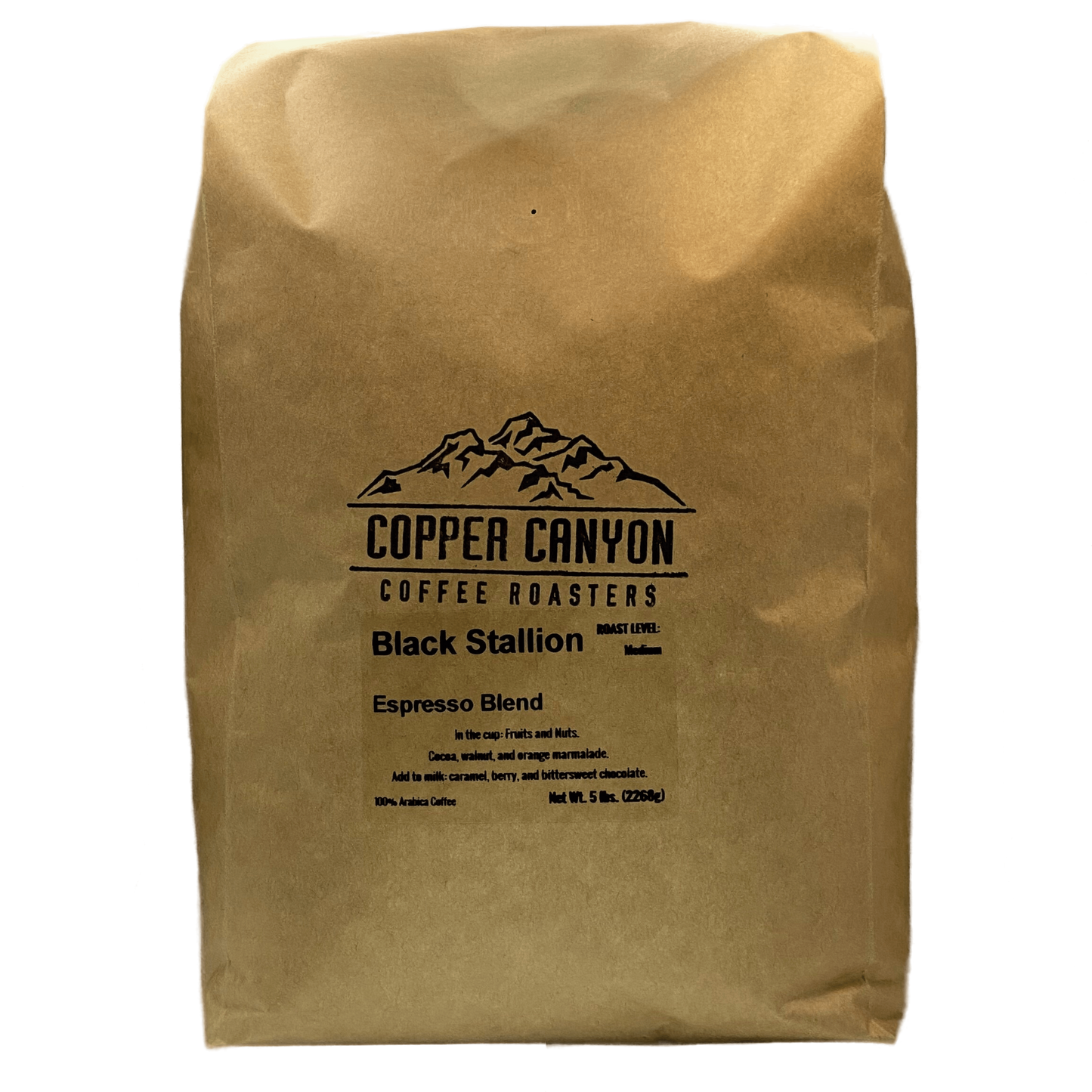 5 pound bag of Black Stallion espresso medium roast coffee by Copper Canyon