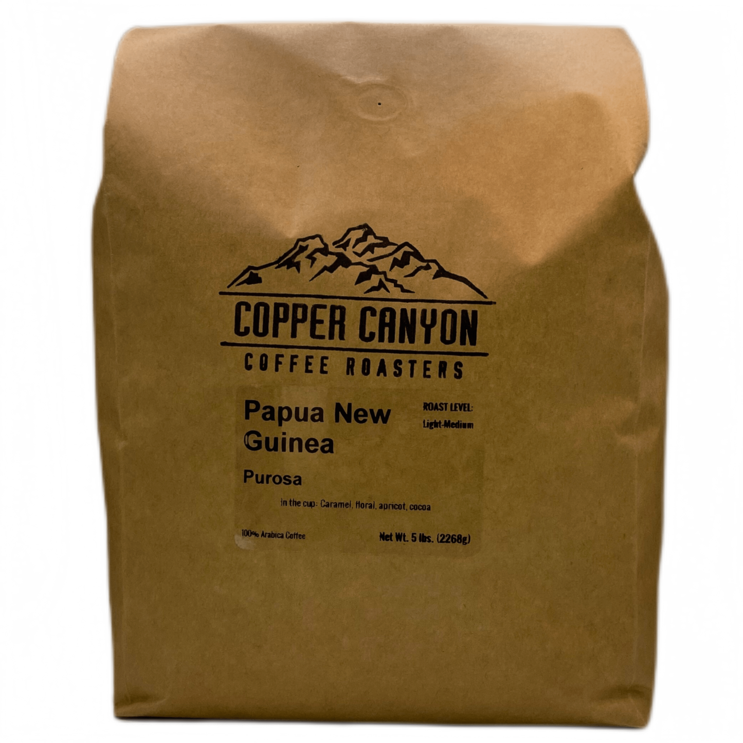 5 pound bag of Papua New Guinea light-medium roast coffee by Copper Canyon