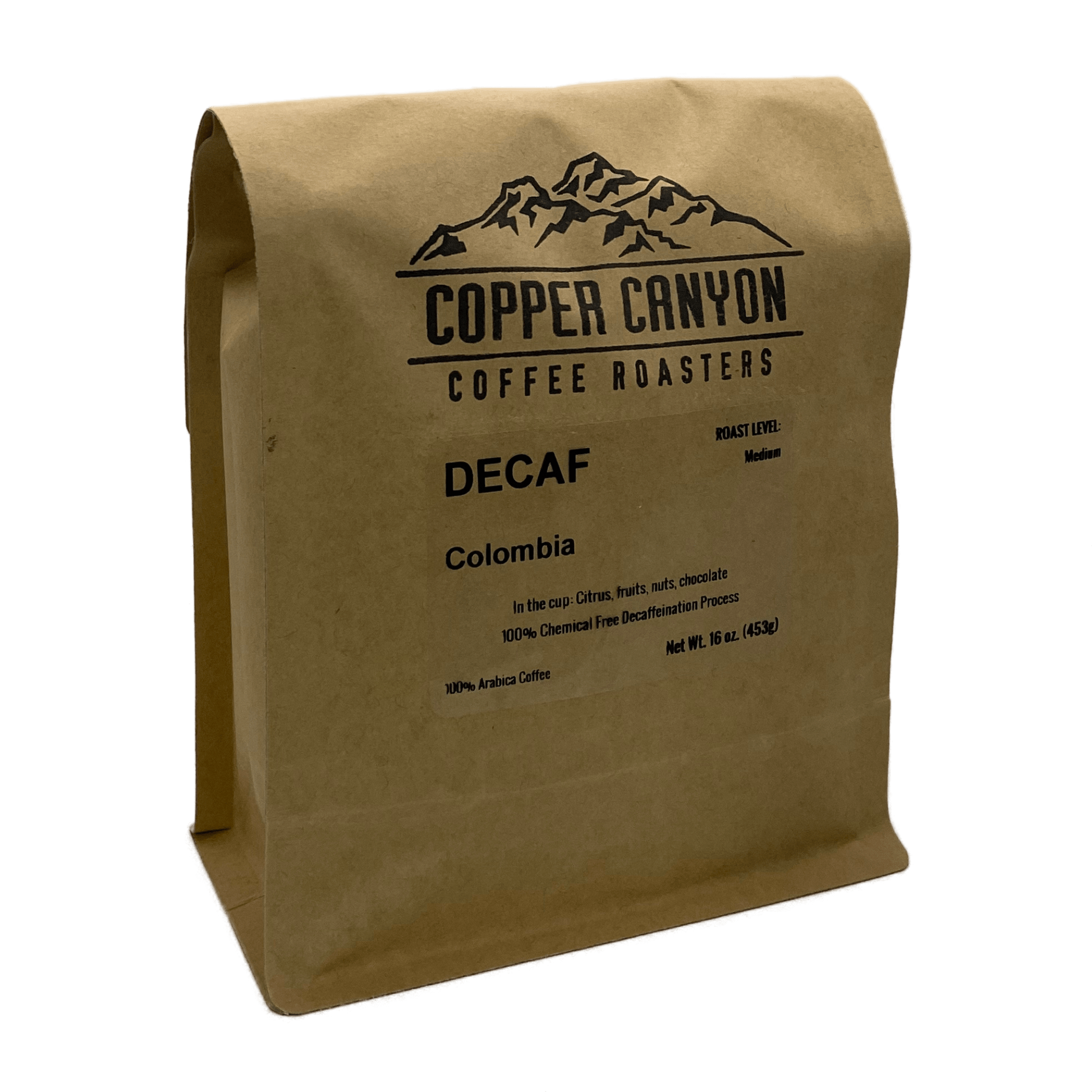 16 oz bag of Decaf Colombia, single origin, medium roast coffee