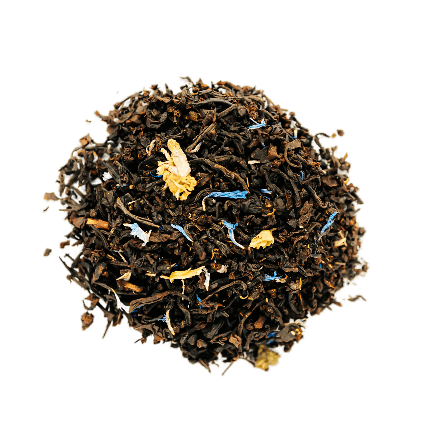 Blueberry Blossom Black Tea Loose Leaf Tea leaves sit on a white surface