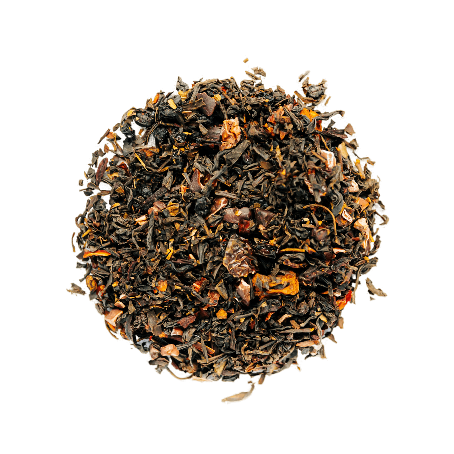 English Garden Party Black Tea Loose Leaf Tea leaves sit on a white surface