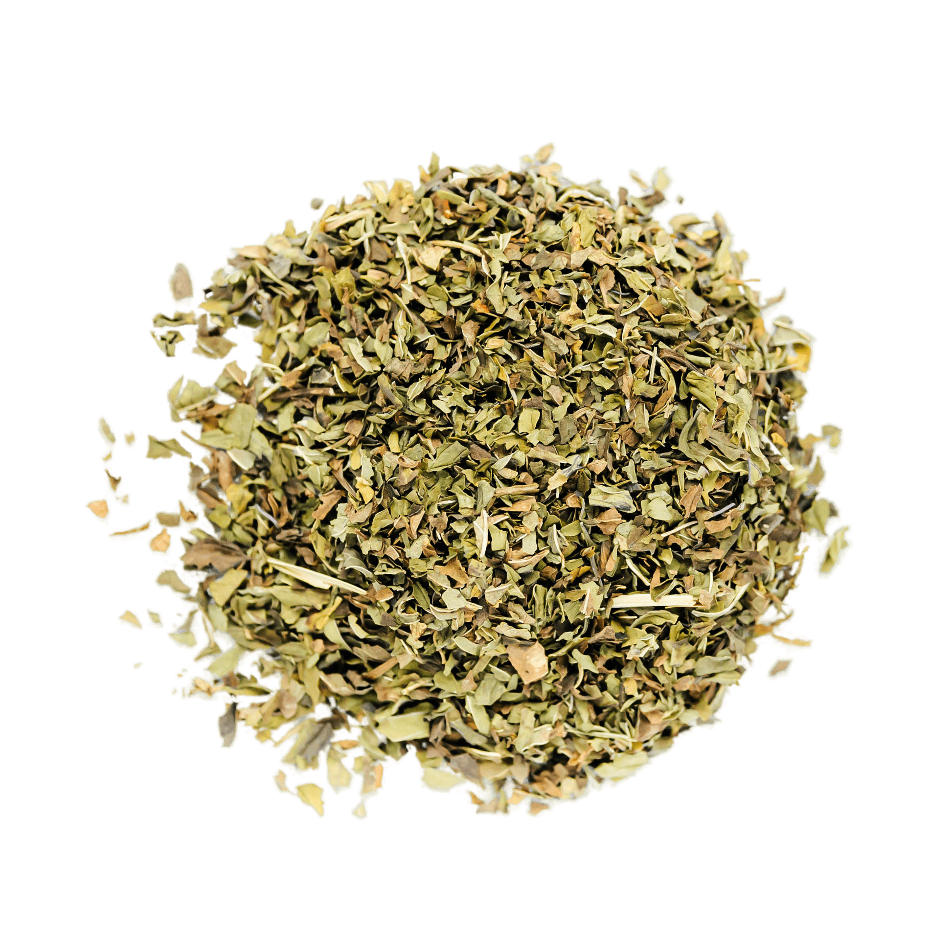 Peppermint Herbal Tea Loose Leaf Tea leaves sit on a white surface