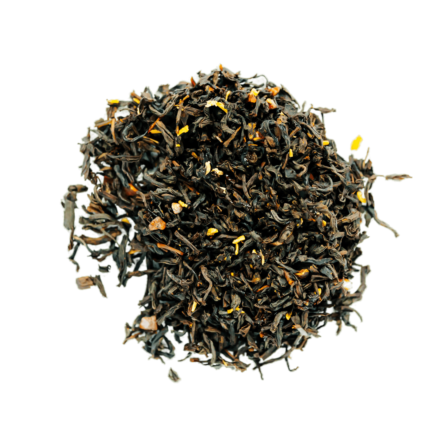 Peppermint Truffle Black Tea Loose Leaf Tea leaves sit on a white surface