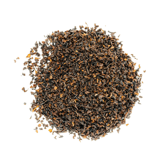 Scottish Breakfast Black Tea Loose Leaf Tea leaves sit on a white surface