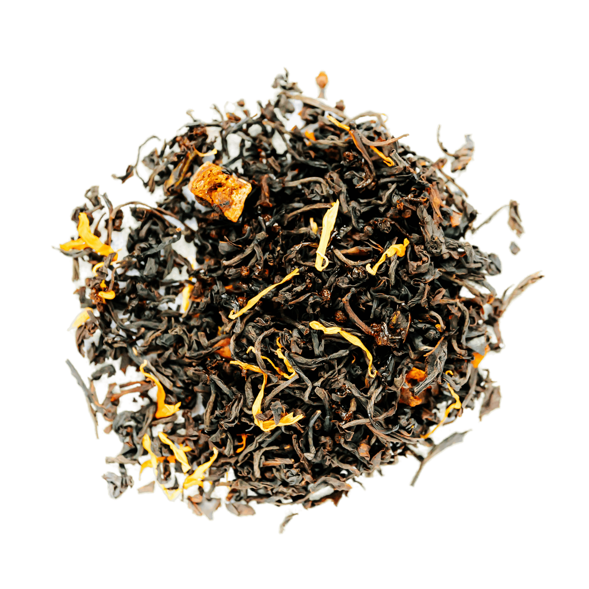 Southern Peach Black Tea Loose Leaf Tea leaves sit on a white surface