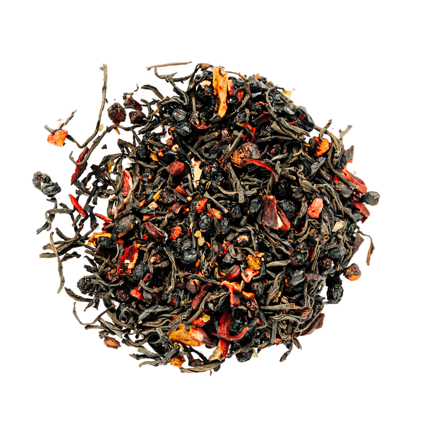 Strawberry Patch Black Tea Loose Leaf Tea leaves sit on a white surface