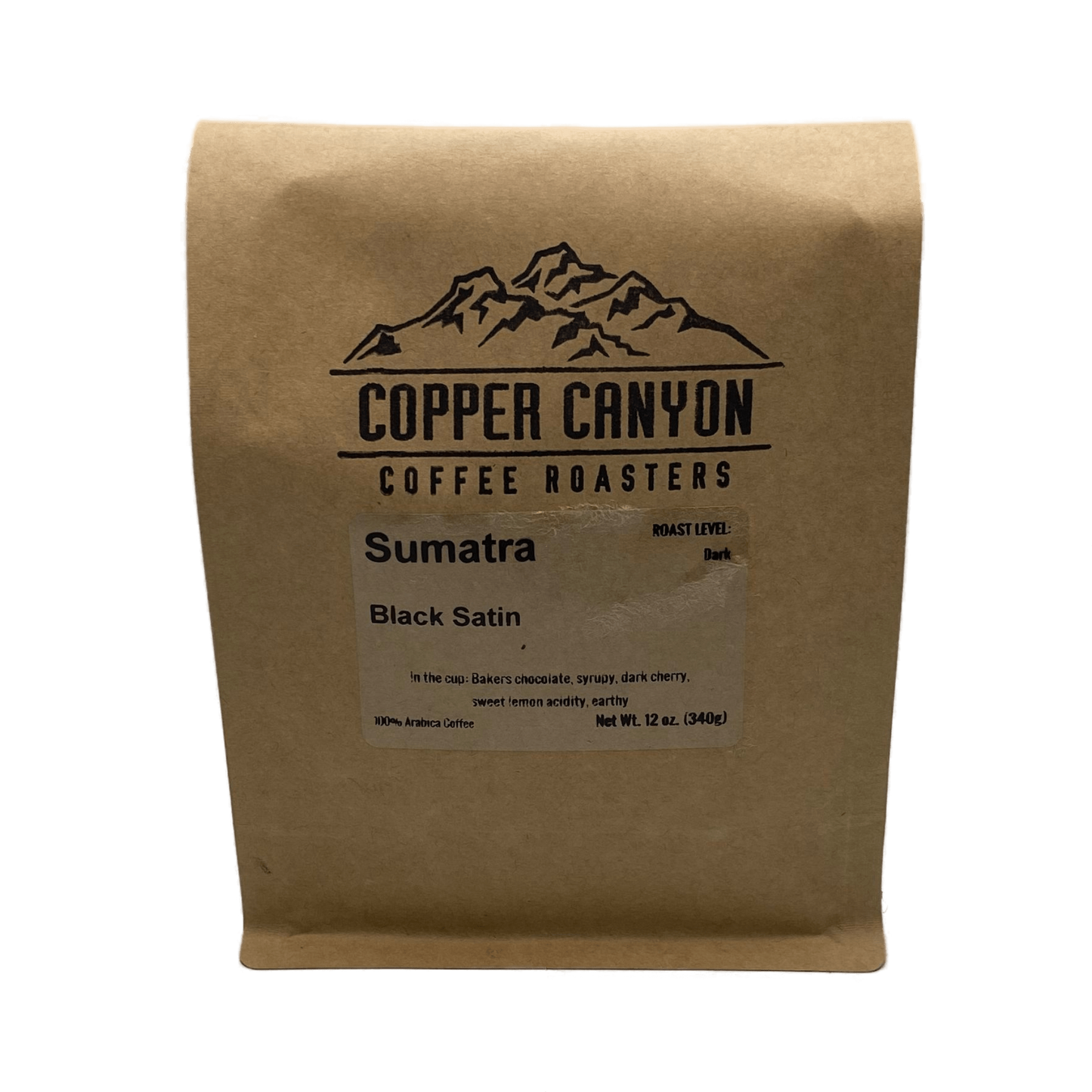 12 oz bag of Sumatra, single origin, dark roast coffee