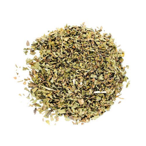 Yerba Mate Herbal Tea Loose Leaf Tea leaves sit on a white surface