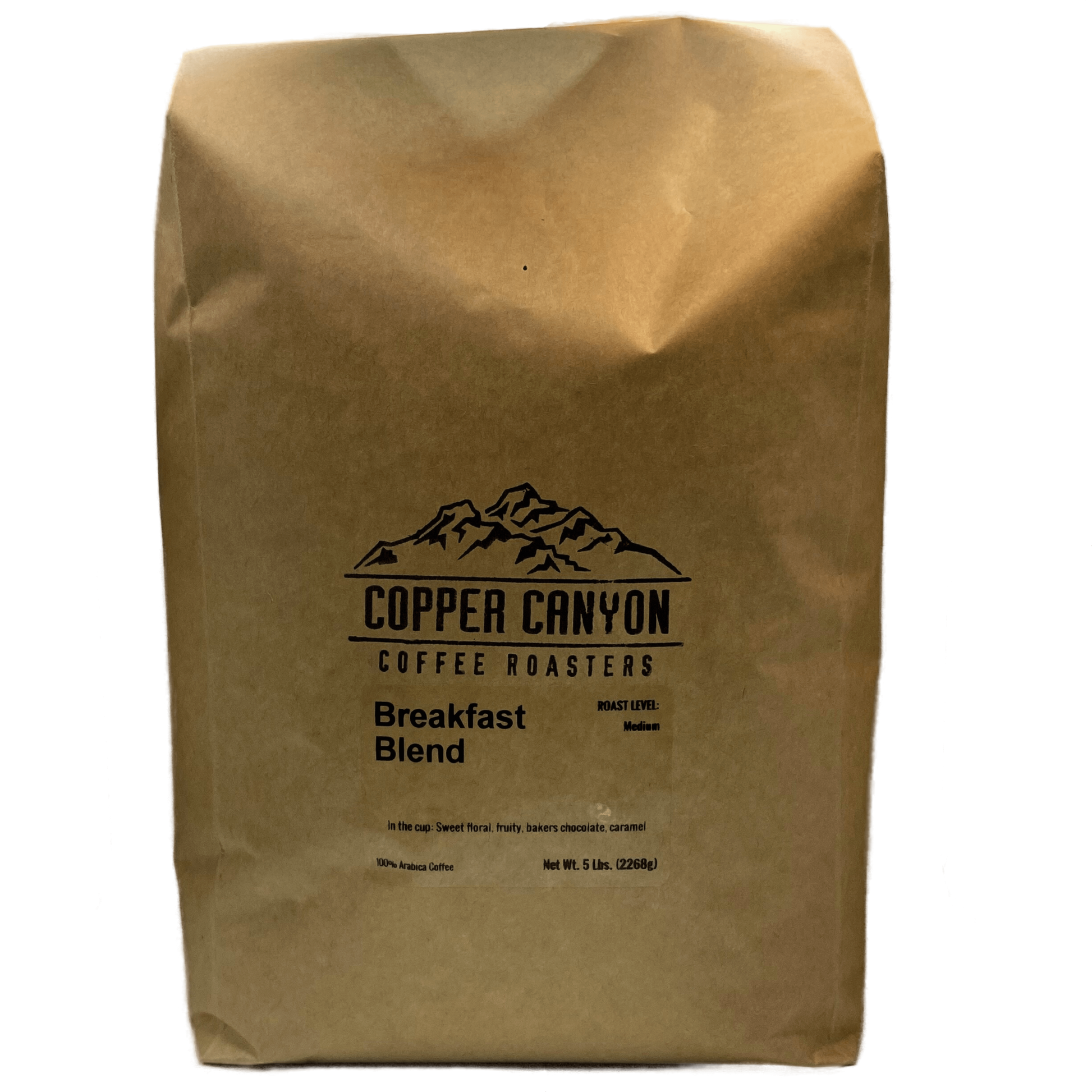 5 pound bag of Breakfast Blend medium roast coffee by Copper Canyon