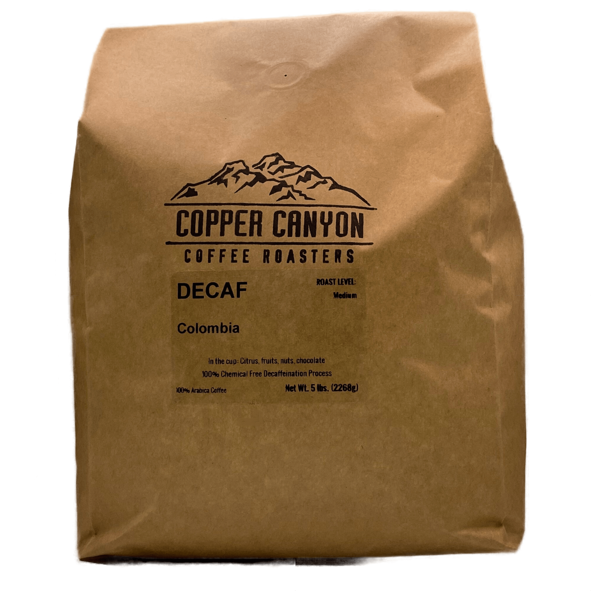 5 pound bag of Decaf Colombia medium roast coffee by Copper Canyon