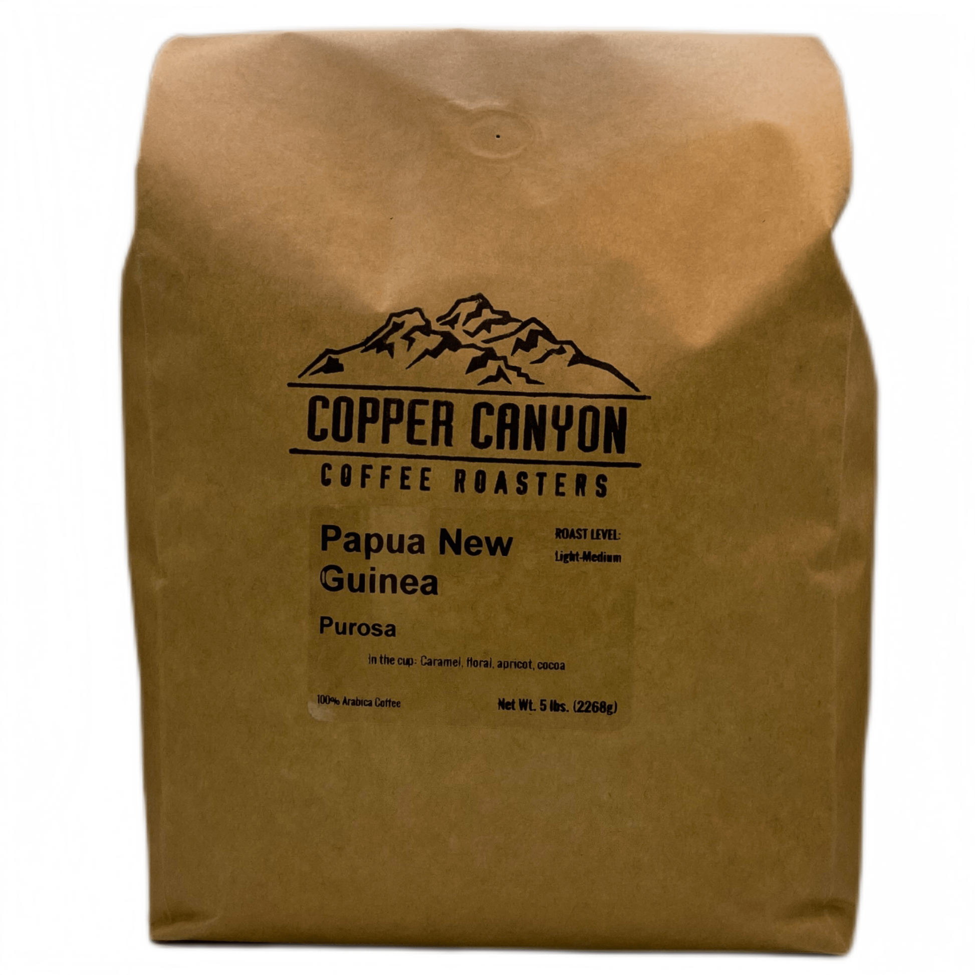 5 pound bag of Papua New Guinea light-medium roast coffee by Copper Canyon