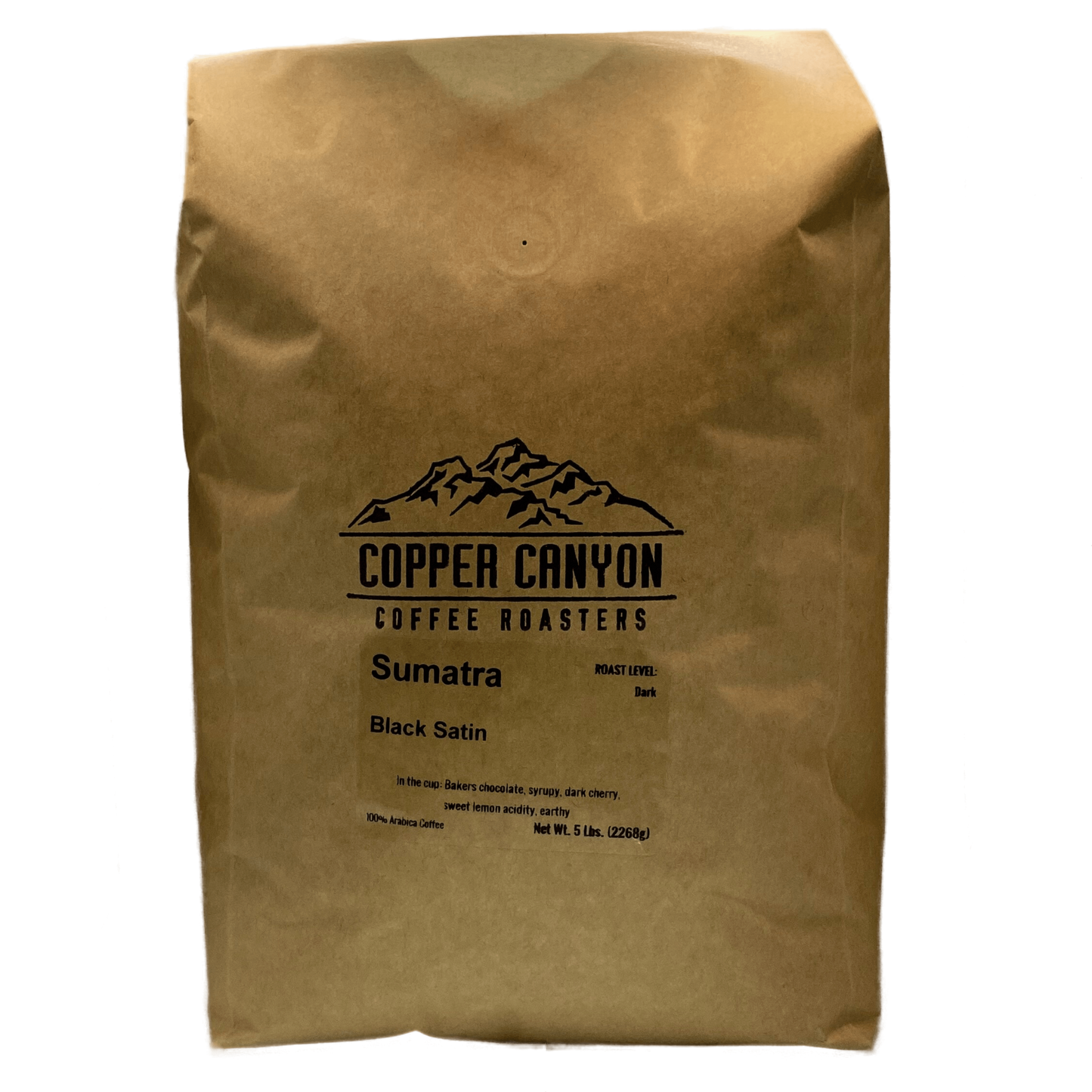 5 pound bag of Sumatra dark roast coffee by Copper Canyon