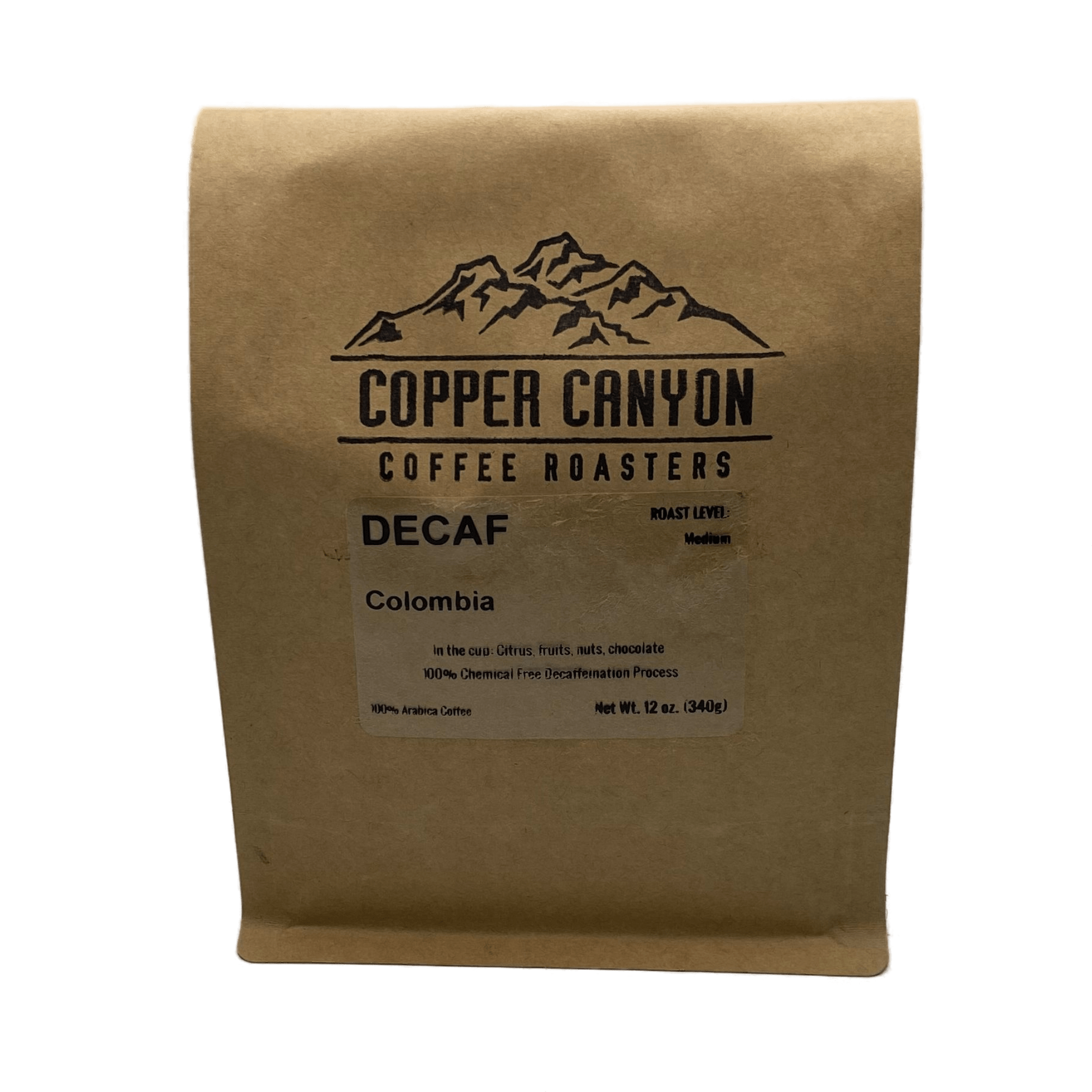 12 oz bag of Decaf Colombia, single origin, medium roast coffee