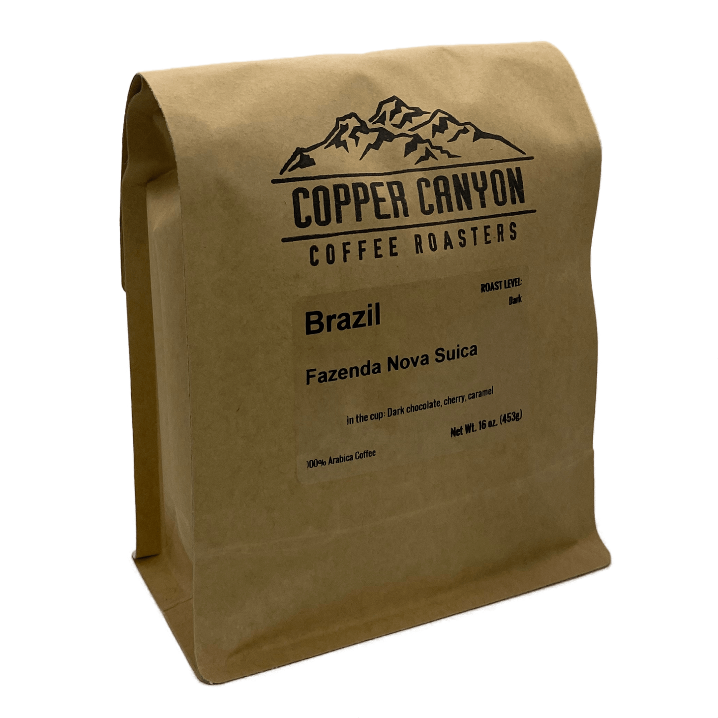 16 oz bag of Brazil single origin, dark roast coffee