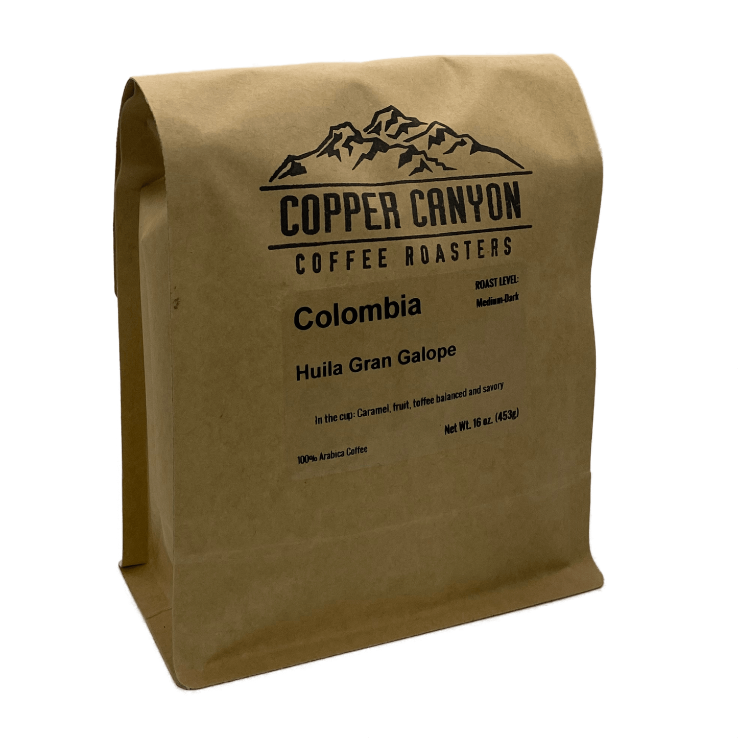 16 oz bag of Colombia single origin, medium roast coffee