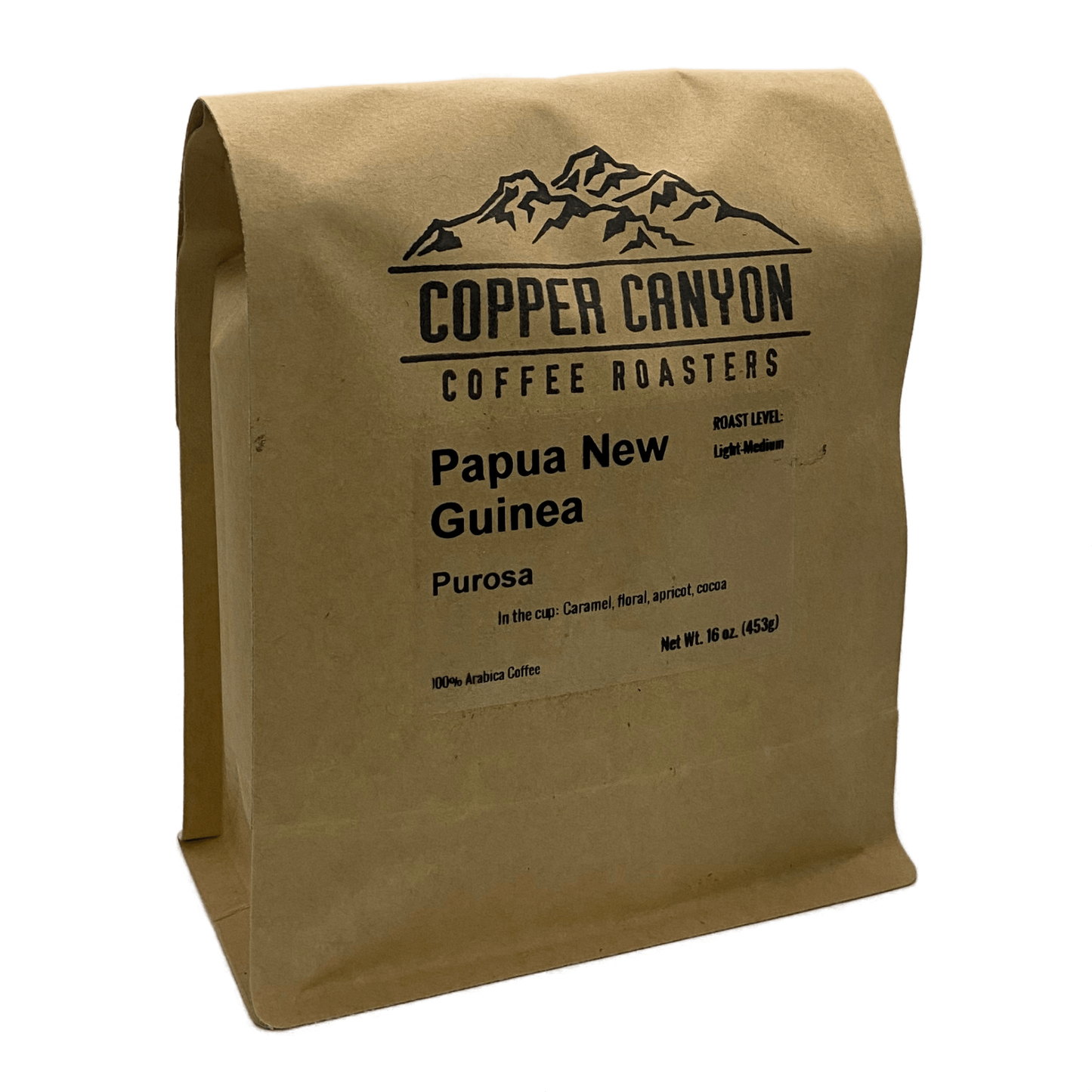 16 oz bag of Papua New Guinea, single origin, light/medium roast coffee