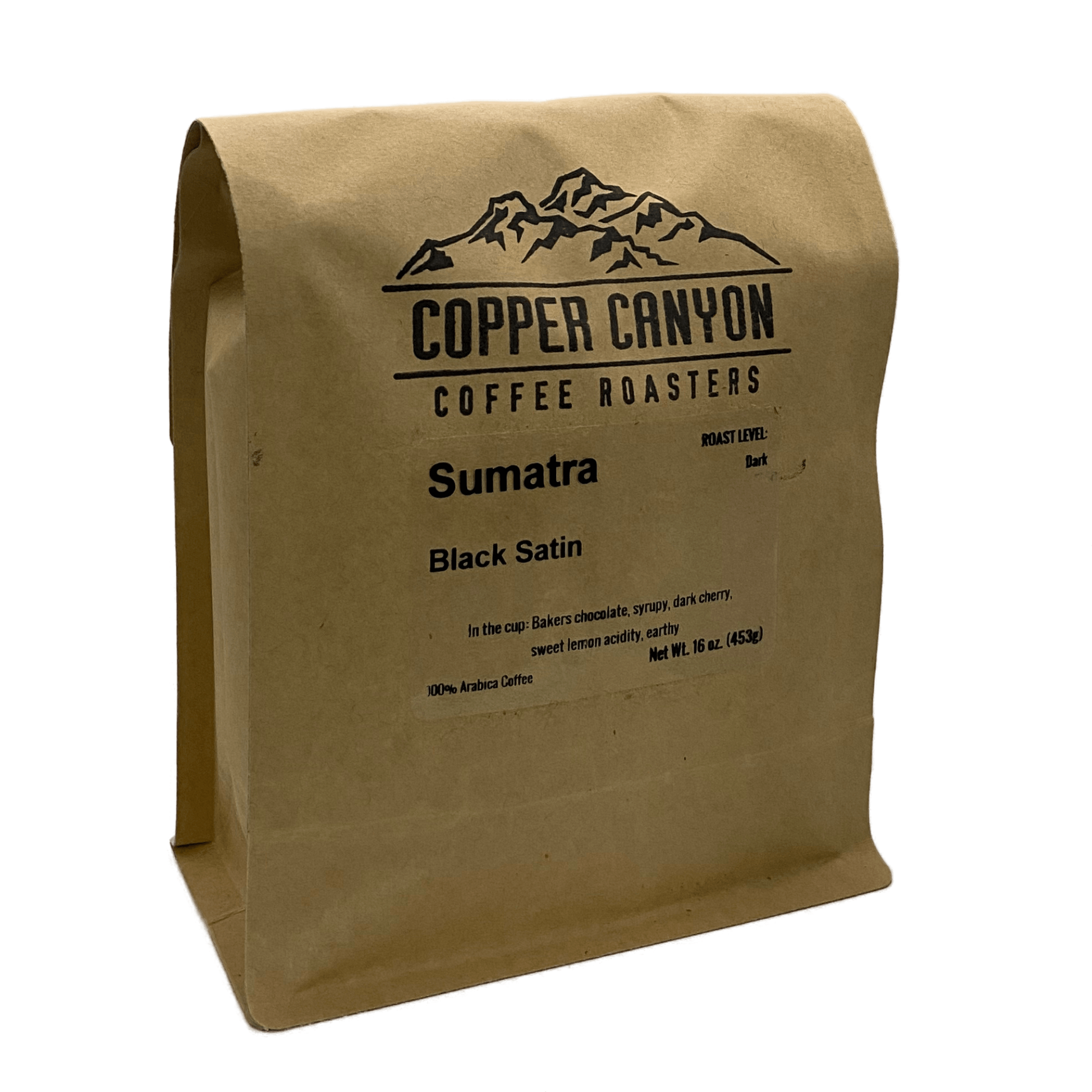 16 oz bag of Sumatra, single origin, dark roast coffee